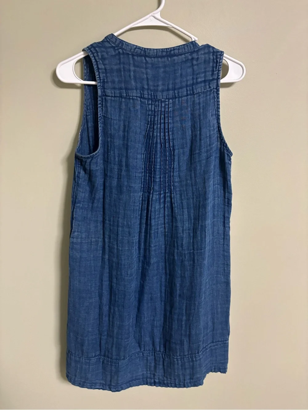 Faherty Isha Basketweave Dress Sleeveless Indigo Blue Cotton Size Small